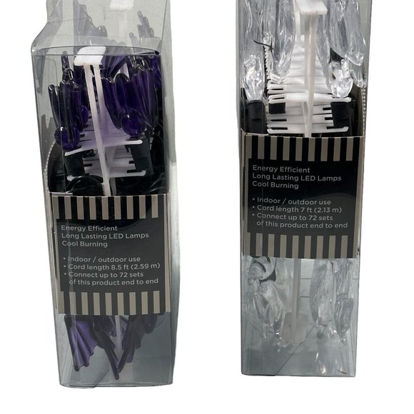 Halloween Purple Bats 20 Clear Ghosts 15 String Led Lights Set of 2 - Picture 6 of 13